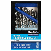 BlueSpot Metal HSS Metric 25pc Drill Bits Set 1mm to 13mm for Steel Metal Wood